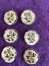 SIX MOTHER OF PEARL FLORAL METALIC INLAY 19th Century Buttons 