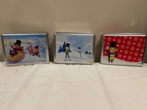 Vintage Planters Mr. Peanut Winter Holiday Tins - Set of 3 - Empty