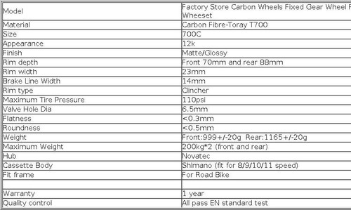 Carbon Bicycle Wheels Fixed Gear Wheel Front 70mm Rear 88mm Track Bike Wheeset - Picture 7 of 21