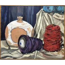Vintage Expressionist Still Life with Vase, Framed (c. 1980, Oil on Canvas)