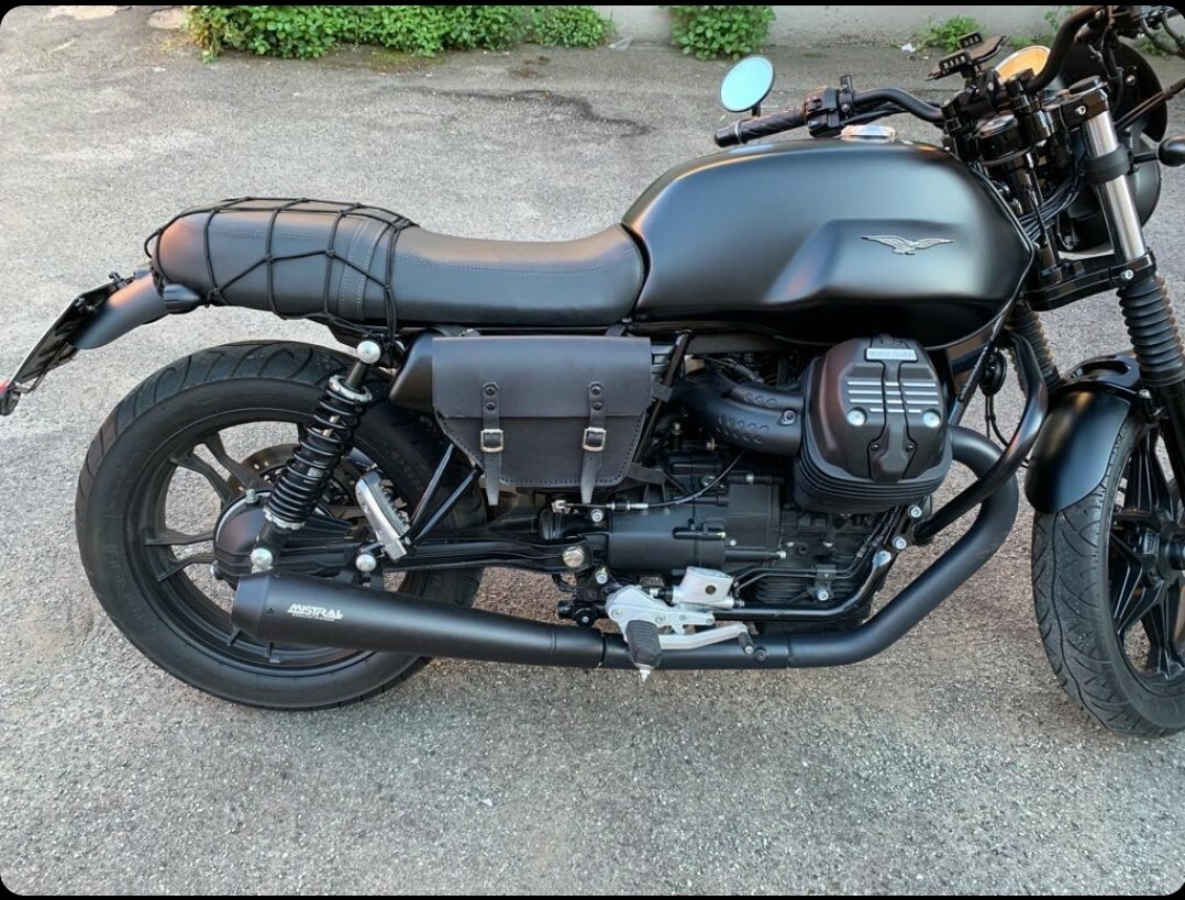 Borsa Laterale In Pelle E Cotone Cerato Per Moto Guzzi V7 III, V9, V7 850 - Vintage, Impermeabile, Montaggio Facile