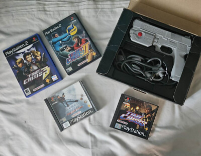 Playstation 1 + 2 PS1 + PS2 G CON 45 Gun + 4 Spiele Bundle RAR Rarität OVP 11
