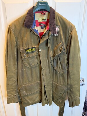 BARBOUR STEVE McQUEEN MOTORCYCLE JACKET WAX COTTON CANVAS S BROWN OIL CLOTH