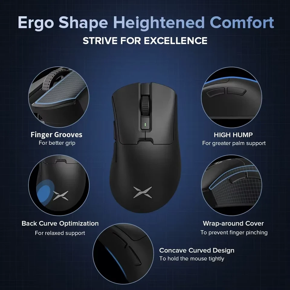 Delux M900PRO Ergonomic Gaming Mouse PAW3395 26000DPI Wireless 8000Hz Polling - Image 2 of 4