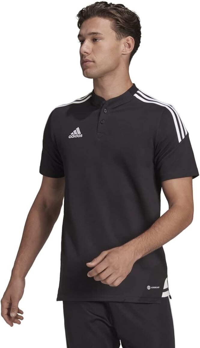 Мужская рубашка-поло Adidas Con22, размер XL, очень большая, черный топ в полоску #105-230