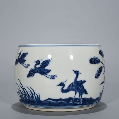 5.5" China old dynasty Porcelain xuande mark Blue white flower bird Cricket tank - Picture 6 of 9
