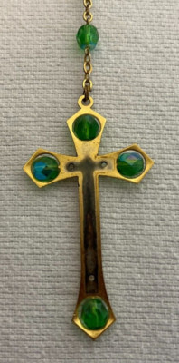 Green Beads Beaded Cross Italy Necklace Womens Jewelry MISSING A PIECE
