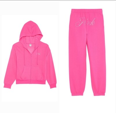VICTORIA SECRET PINK LMT.ED. BLING FULL ZIP HOODIE SWEATSHIRT PANT