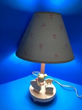 Vtg Plastics Nursery 10" Wood Lamp Pink Mother  Child Cradle Works OG Shade