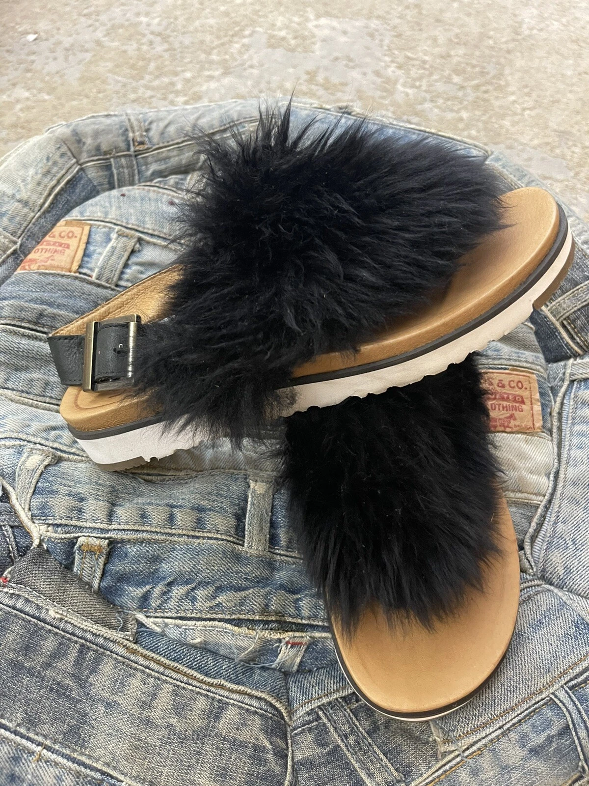 Ugg Australia Holly Black 1019870 Pelliccia Sandalo Donna USA TAGLIA 7