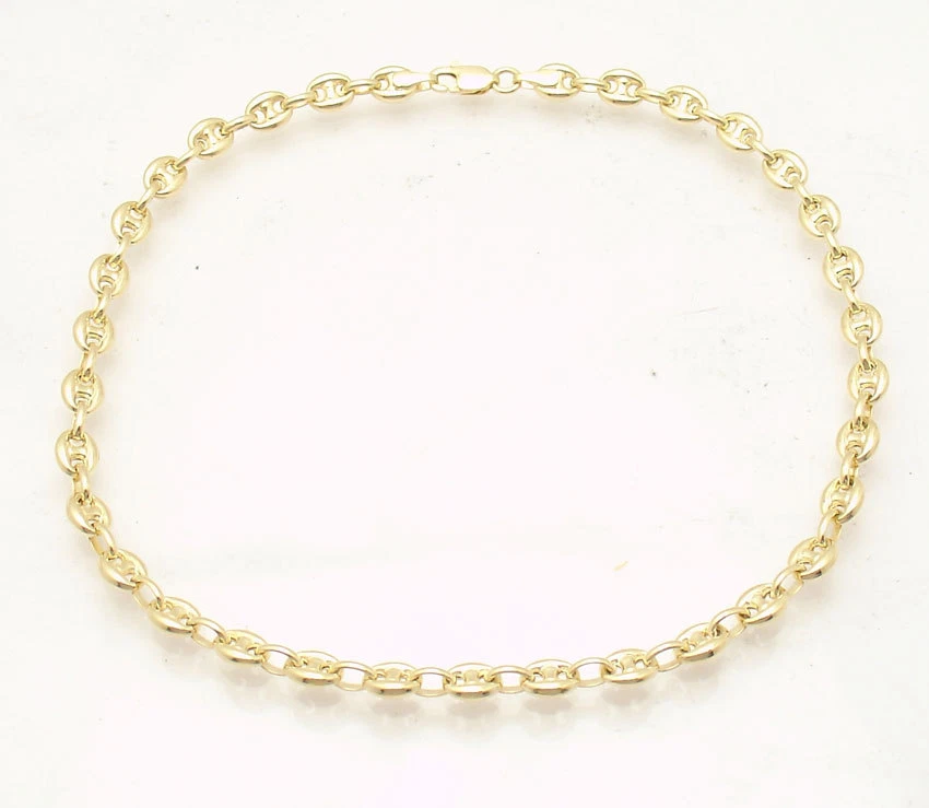 Pulseira de tornozelo elo âncora marinheiro soprado tornozeleira ouro amarelo 14K sólido real  - Imagem 2 de 4