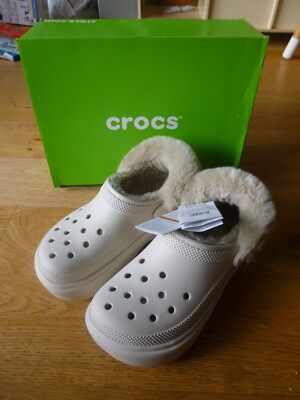 Crocs Stomp Fleece LIned Clocs Beige Women's UK NEW w Box