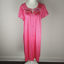 Vintage 80s Vanity Fair Nightgown Button Front House Coat Dress Pockets Nylon S