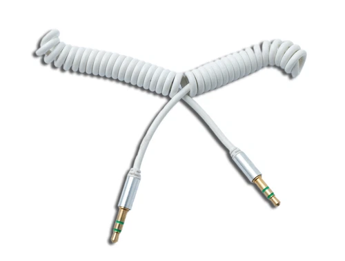 Audio Kabel 150 cm 3,5 mm Stereo Klinke Stecker zu Stecker Spirale in Weiß