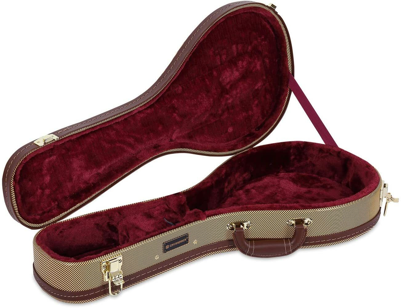 Crossrock Deluxe Wood Hard Astyle Mandolin Case,Black , Tweed & Brown