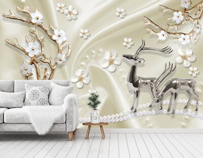 3D White Flower Branch ZHUA283 Wallpaper Wall Murals Removable Self-adhesive Ann