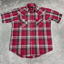 Plains Western Wear Pearl Snap Shirt Men  s M Red Plaid Short Sleeve Rodeo Cowboy