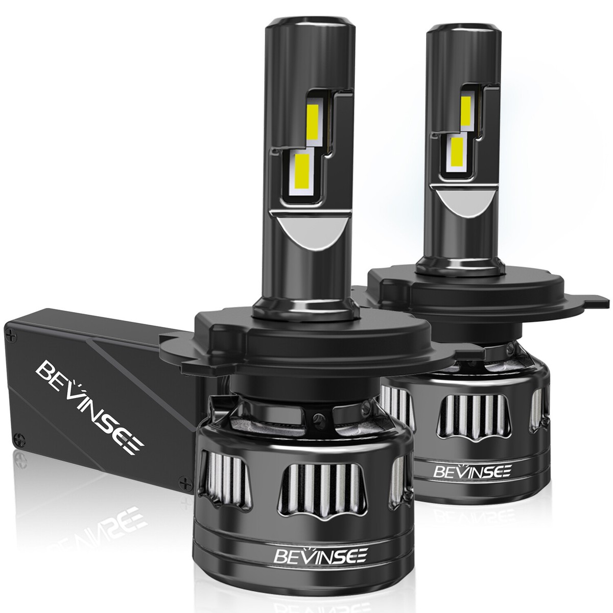 BEVINSEE F31B 2x H4 9003 LED Headlight Bulbs Hi/Low Beam 6000K 6000LM 50W White