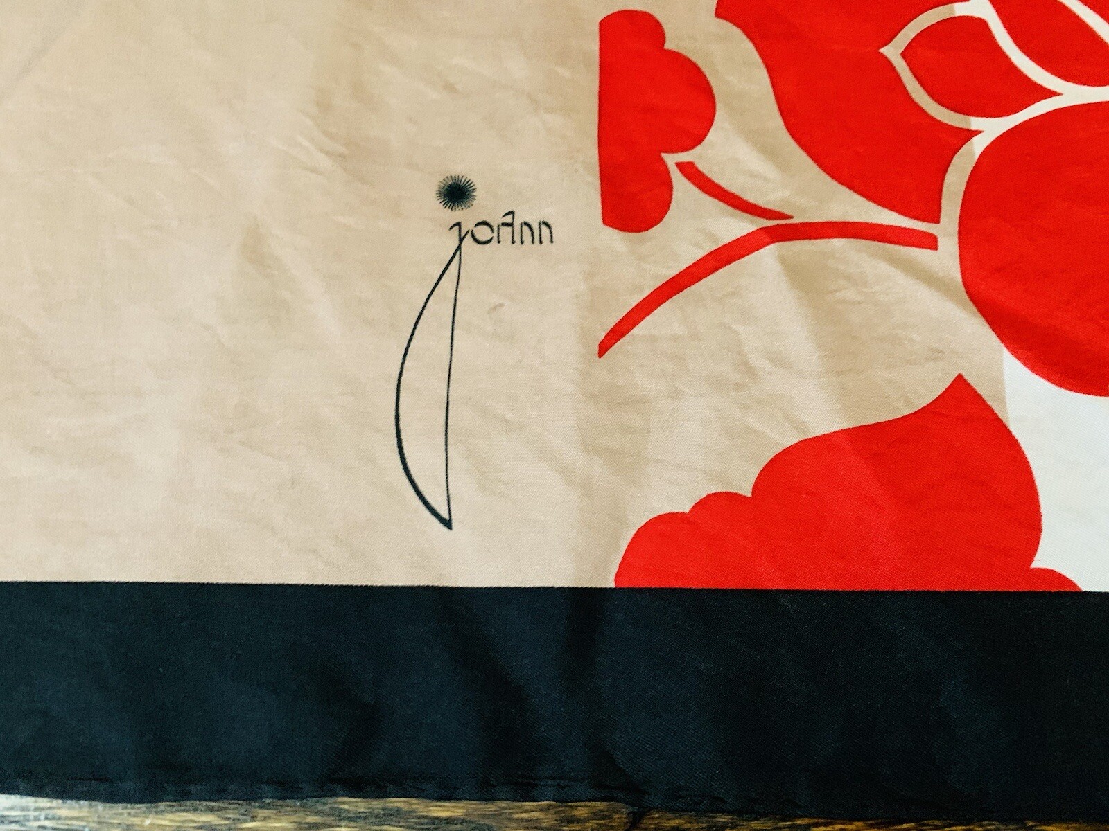 RARE Vintage JoAnn Wild Silk Scarf Red Floral Design Hand Rolled 30x30” Japan