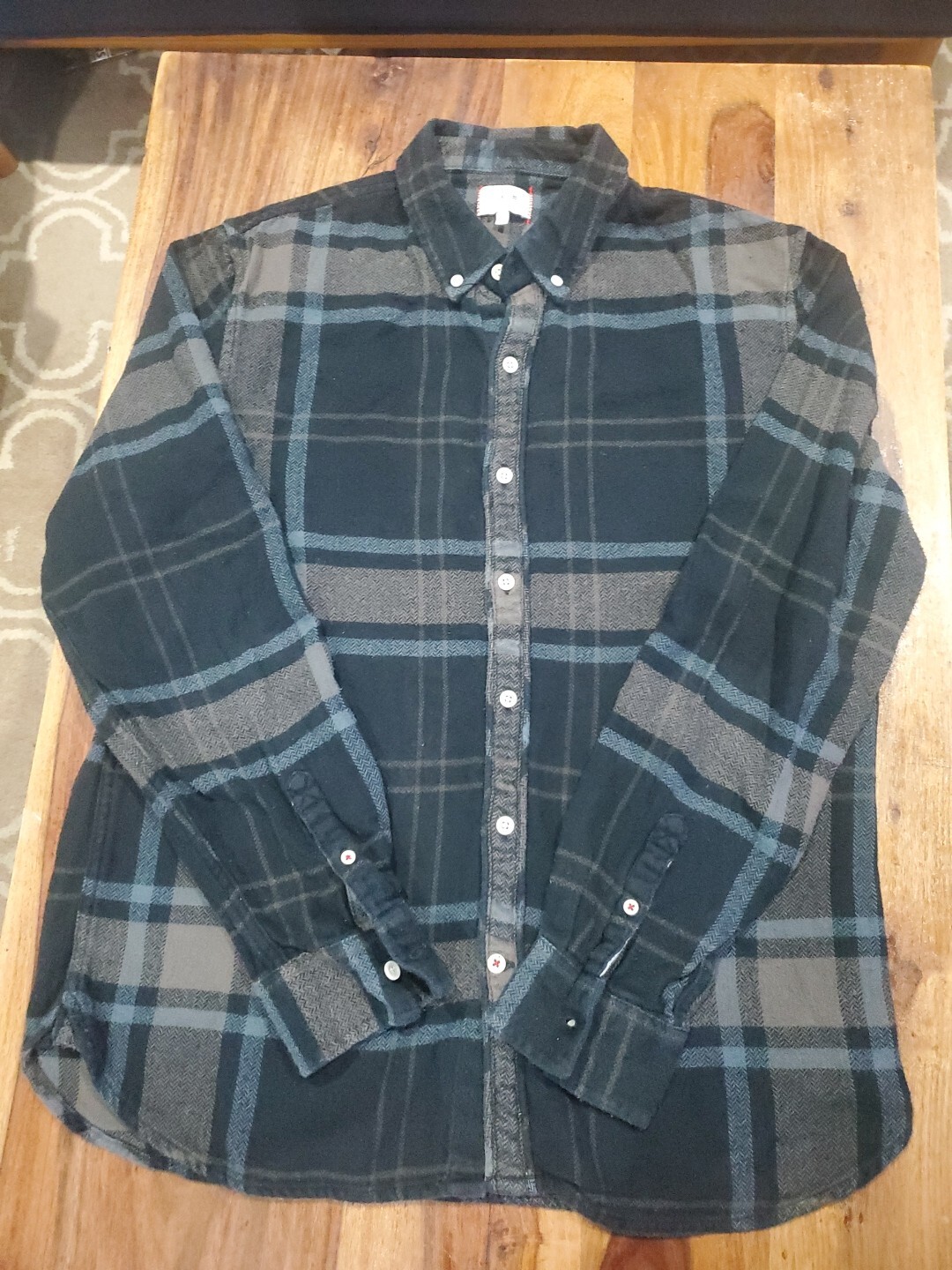 Joe's Jeans JJ Flannel Shirt Men's L SLIM FIT (Fits Like M)Black/Blue Plaid Soft