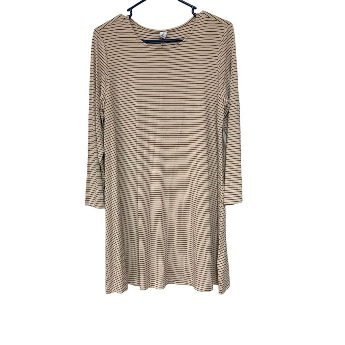 old navy beige dress Jersey Knit Striped Shirt 3/4” Sleeves Casual NWT Women L 59 and wear sizes