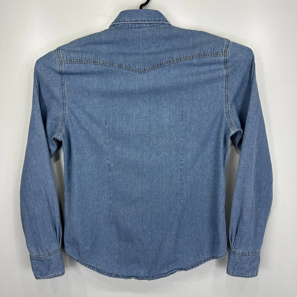 Pepe Jeans Denim Shirt Mens Medium Blue Long Sleeve Regular Button Up Pearl Snap - Image 4 of 4