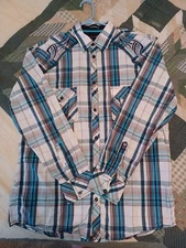 Roar Signature Fit Long Sleeve Embroidered Detail Teal/Brown Plaid Men's Size XL