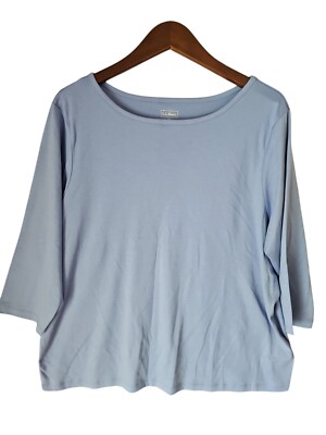LL BEAN Pima Cotton Shaped Tee 3/4 Sleeve Jewelneck 2X BLUE Lake 247228