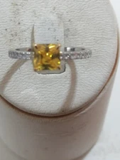 925 Silver Dress Ring Set With Citrine Stone And cz Fits Any Finger adjust 225