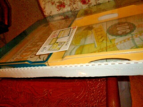 Wood Serving Tray Set Painted 3Pc Lemonade Lemon Yellow Blue Handle Highland USA - Picture 12 of 12