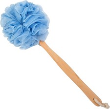 Loofah Back Scrubber for Shower, Wooden Long Handle Bath Sponge Lufa Blue
