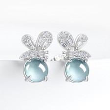 Myanmar Jadeite Butterfly Earrings Natural Burmese Jade 925 Silver Ear Stud