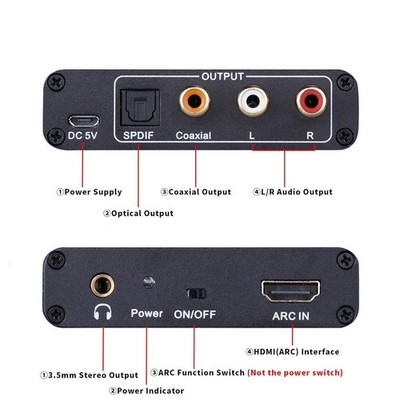 Audio Extractor HDMI ARC 3.5mm Converter Adapter Digital DAC to RCA Coax SPDIFoi
