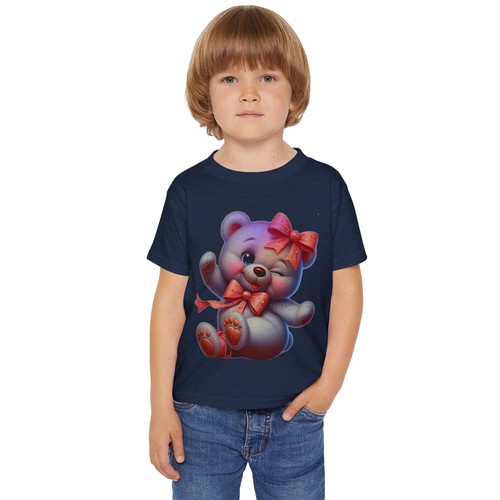 Cotton Toddler T-shirt Fluffy Bow Bear Friend Present Gift Kids Girl Boy, 2T-6T - Picture 22 of 29