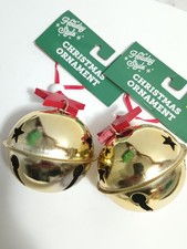 Set of 2 Jingle Bell Gold Christmas Ornaments  E4
