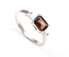 Natural Smoky Quartz Octagon Ring, 925 Sterling Silver Delicate Jewelry Ring