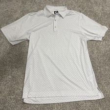 Footjoy Polo Shirt Mens Lg White Performance All Over Print Golf White Stretch
