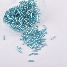 2000 Glass Tube Bugle Beads 2X7mm Blue Silver-Lined Storage Box
