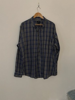 Arrow Men's Long Sleeve Cotton Shirt XL Blue Plaid Pocket