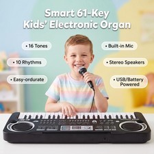 61 Keys USB Electronic Keyboard Organ Kids Electric Piano with Microphone Black