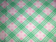 Vtg FULL Closed Feedsack Fabric Bright Pink & Green Diagonal Plaid