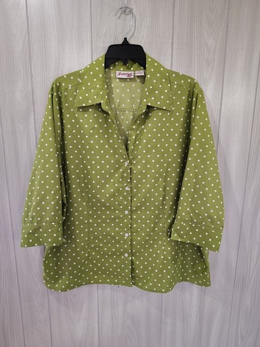 Women's Joanna Plus Green Polka Dot Button Up Shirt Size 2X Travel Cruise Plus