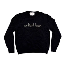 Lingua Franca 100% Cashmere Black Sweater Pullover“ Contrast Layer “ Size XL