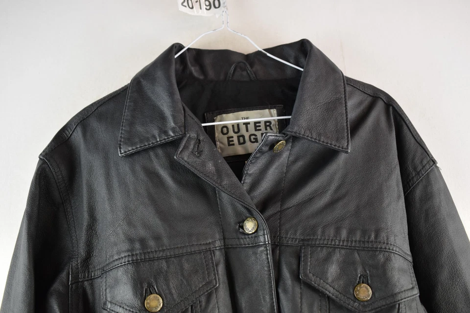 The Outer Egde Womans Cropped Collared Leather Trucker Jacket Size S - Image 2 of 4