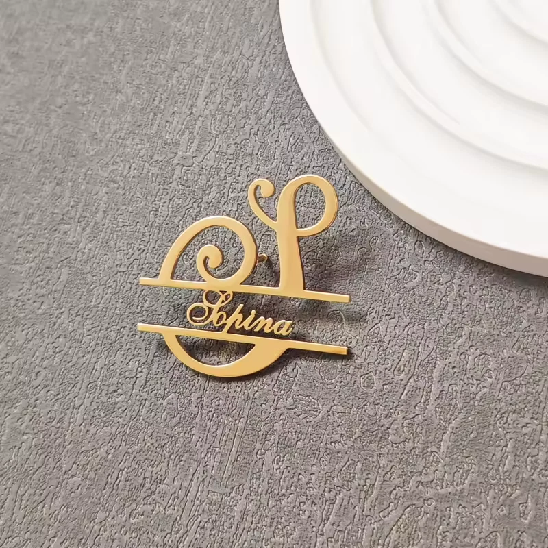 Customized Name Brooch Hair Pin Jewelry Cursive Stainless Steel Gold Silver Gift - Image 3 of 4
