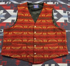 Vtg 90s Pendleton Western Wear Southwestern Aztec Wool Vest Red Made in USA XXL