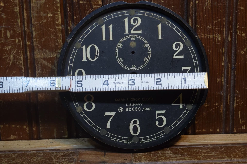 US NAVY MARK I DECK CLOCK FACE SETH THOMAS VINTAGE 1943 WWII REPAIR PART RESTORE - Image 2 of 4