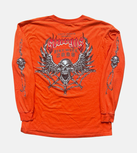 Delta Pro Weight Sturgis Bike Week 2008 Orange Long Sleeve Skull Tee L