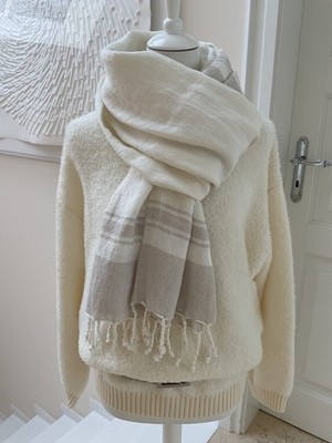 BRUNELLO CUCINELLI Tuch, Schal, Stola mit Silberfäden, Leinen, Creme, Neu