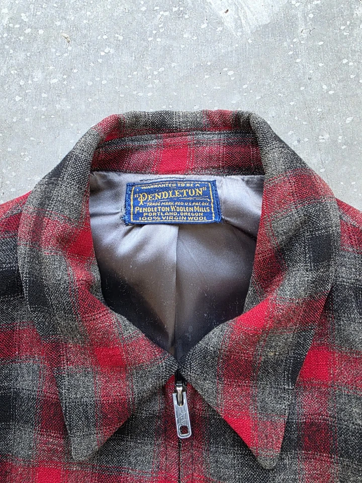 Vintage 1940s Pendleton Plaid Sz Large Ricky Jacket 100% Virgin Wool Talon Zip - Image 2 of 4